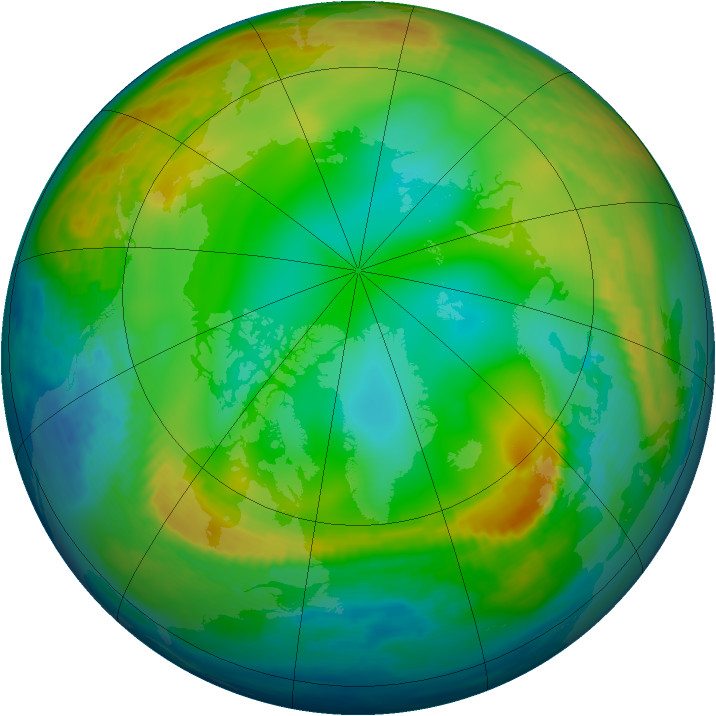 Arctic ozone map for 25 December 1989